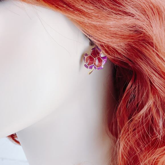 Modern Earrings Enamel Leaf Stud Gold Tone Graphic Color Block 2010-2020 - Picture 7 of 12